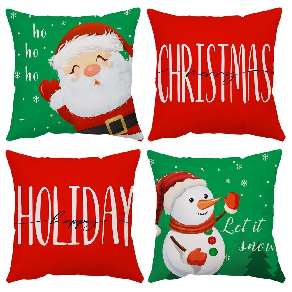 1845 Merry Christmas Pillow Covers 12x12 Set of 4 Velvet Christmas Pillow